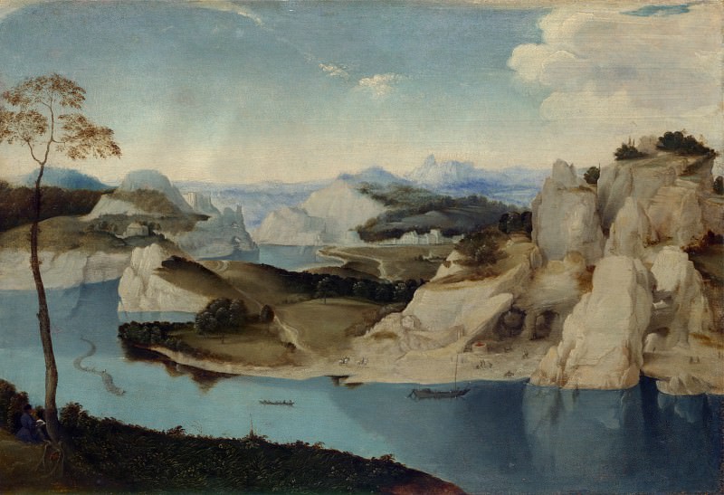 Imitator of Pieter Bruegel the Elder - Landscape - A River among Mountains. Part 3 National Gallery UK