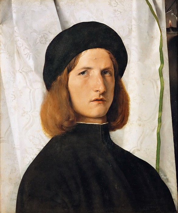 Lorenzo Lotto -- Portrait of a young man in front of a white curtain. Kunsthistorisches Museum