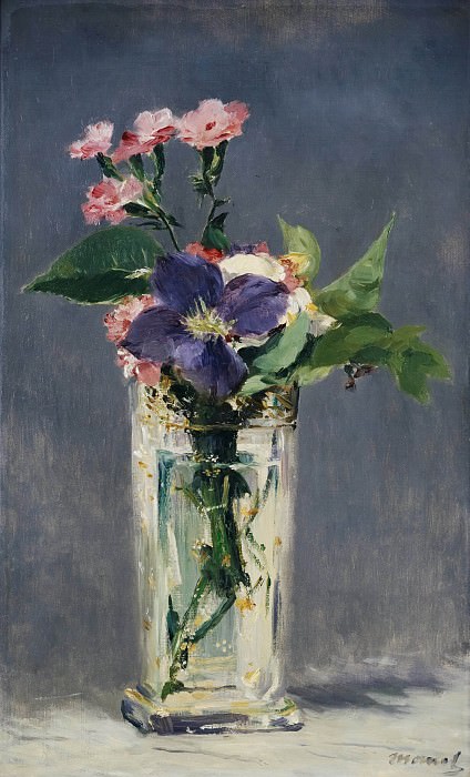 Carnations and clematis in a crystal vase. Édouard Manet