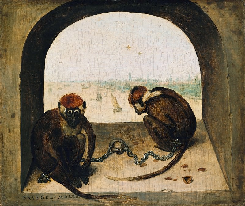 Two Chained Monkeys. Pieter Brueghel The Elder