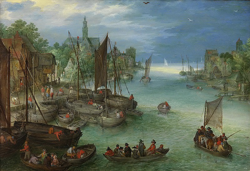 View of a City along a River (attr.). Jan Brueghel The Elder