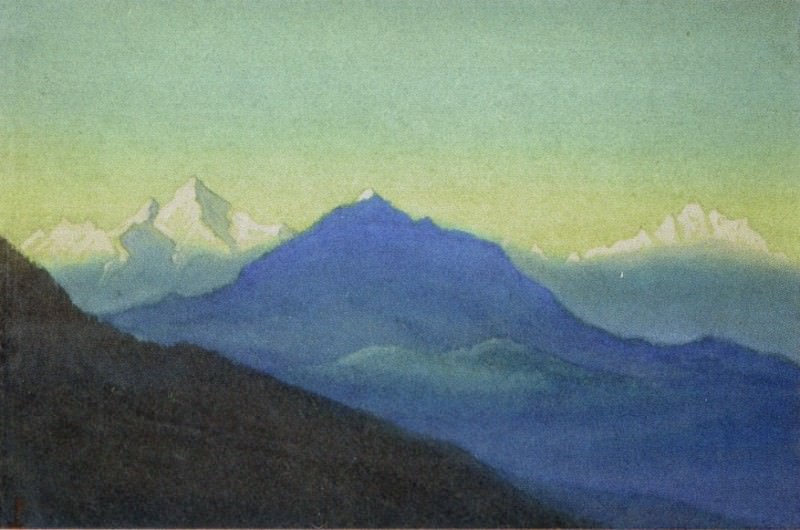 Утро. Гималаи #34 Синие отроги на фоне снежных гор. Рерих Н.К. (Часть 6)
