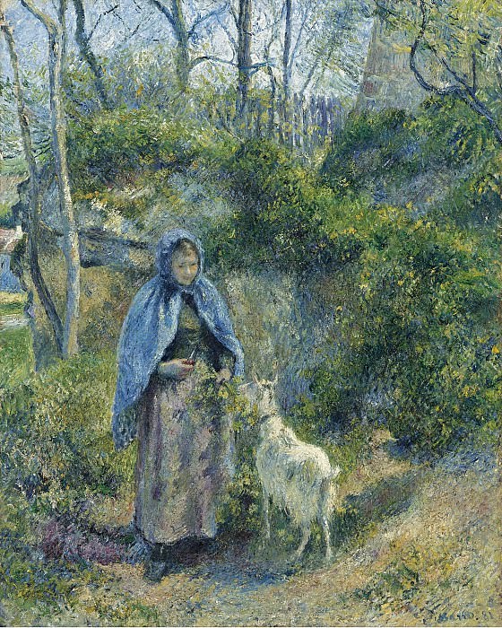 Camille Pissarro - The Shepherdess and the Goat, 1881. Картины с аукционов Sotheby’s