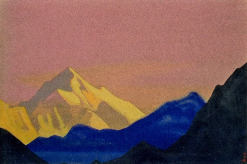 Гималаи #149 Золотистый пик на розовом небе. Рерих Н.К. (Часть 4)