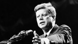 photograph of President John F Kennedy giving a speech.