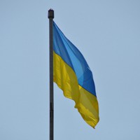 ウクライナ国旗＝真野森作撮影