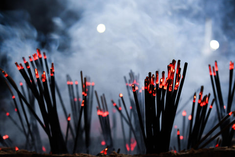 Large amount of burning incense sticks