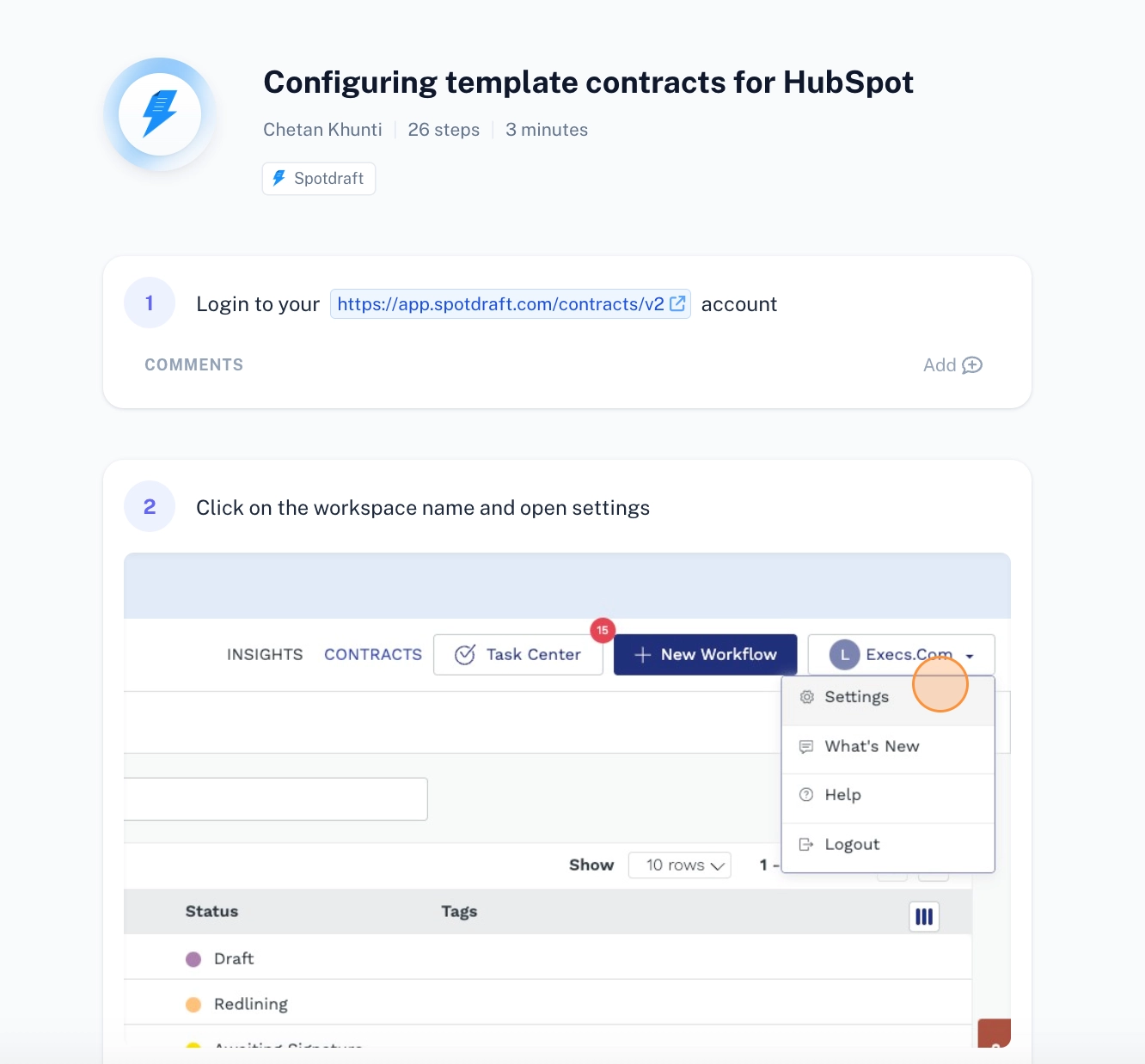 Configuring template contracts for HubSpot