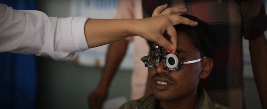 A person undergoing an eye test