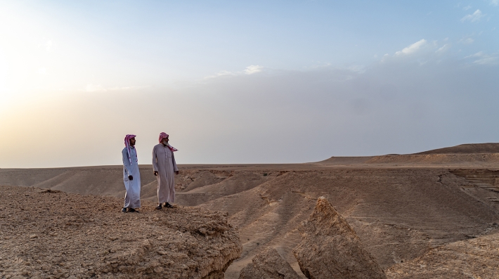 Conservationists and community members survey their afforestation efforts in Thadiq National Park in central Saudi Arabia
