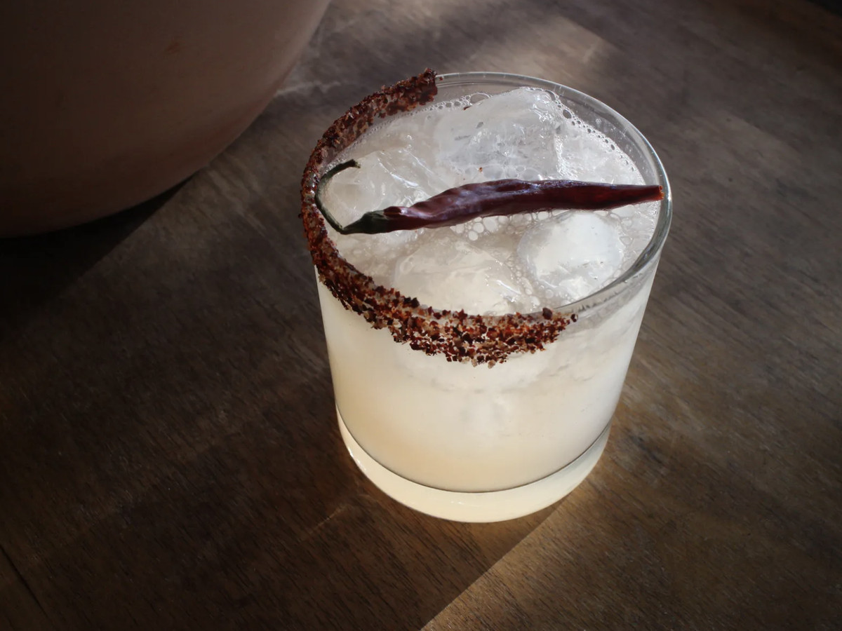 A margarita topped with a chile at Guero.
