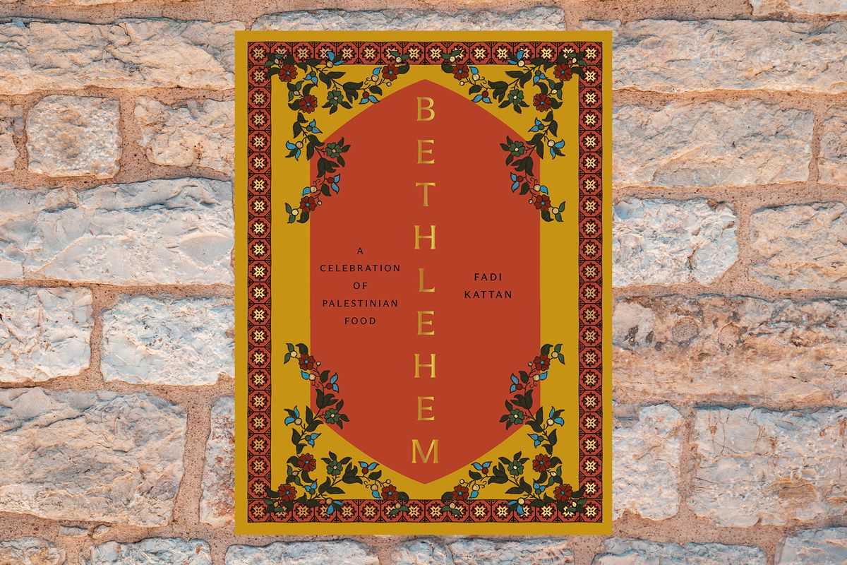 The cookbook cover for “Bethlehem” atop a stone wall