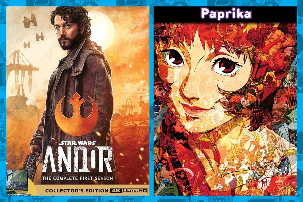 The Blu-ray box art for Andor and Paprika sit atop a blue background