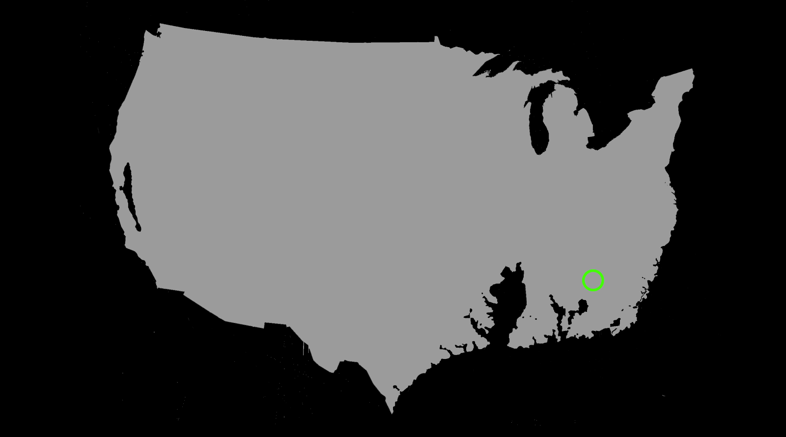 A map of the partly-submerged USA. Atlanta, Georgia is highlighted