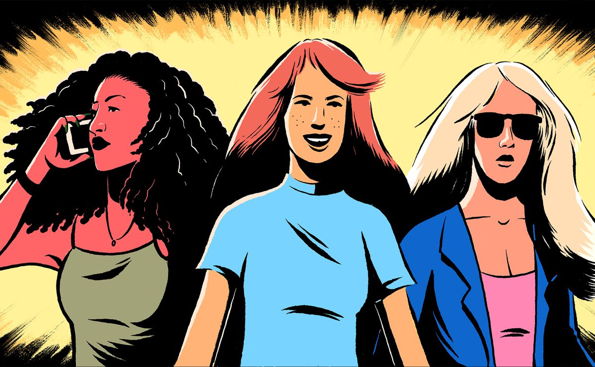 Illustration of a trio of powerful women with expressive lines. 