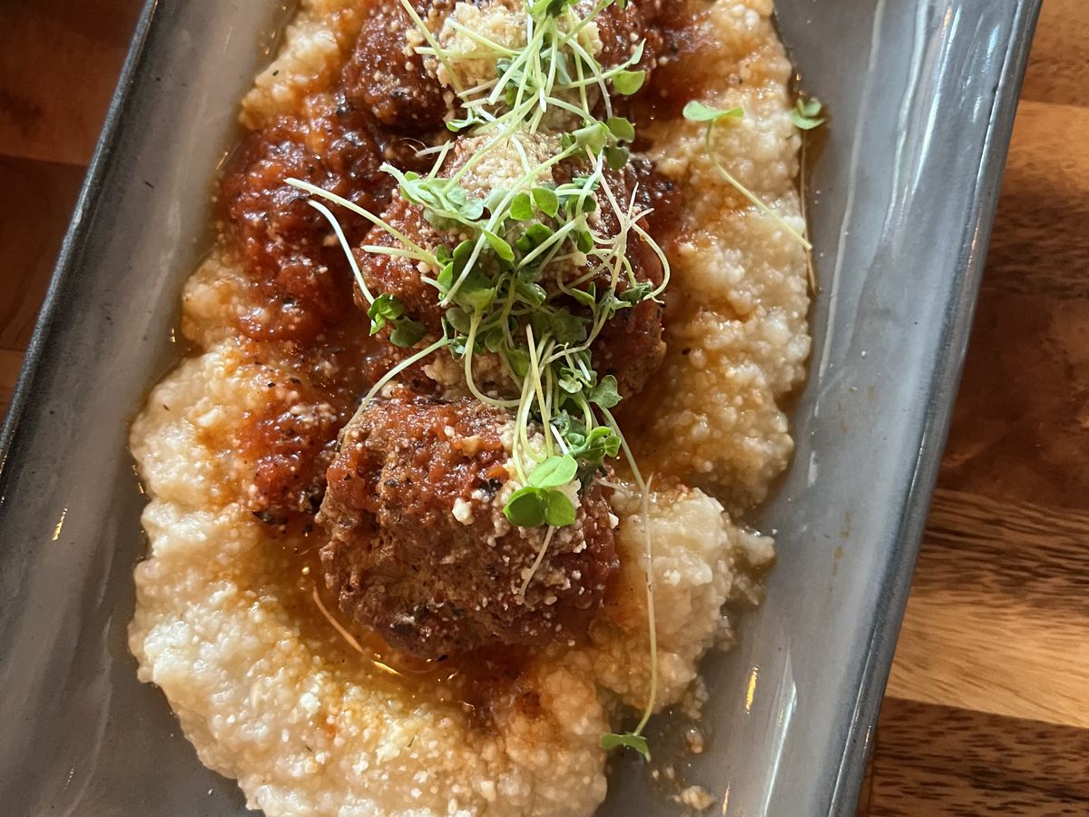 Meatballs on a bed of risotto.