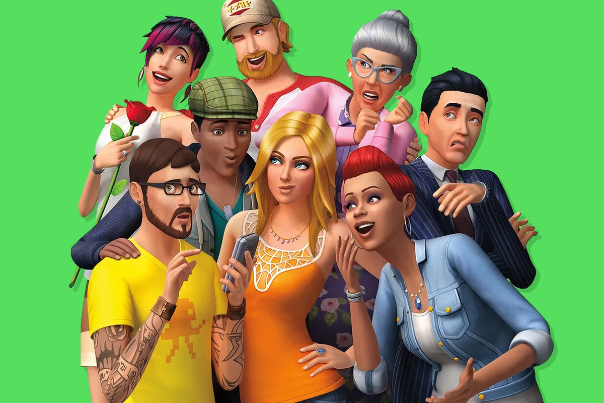 Artwork from The Sims 4, showing eight Sims of varying ages, gender, and ethnicity showing different expressions, ranging from happiness to disgust