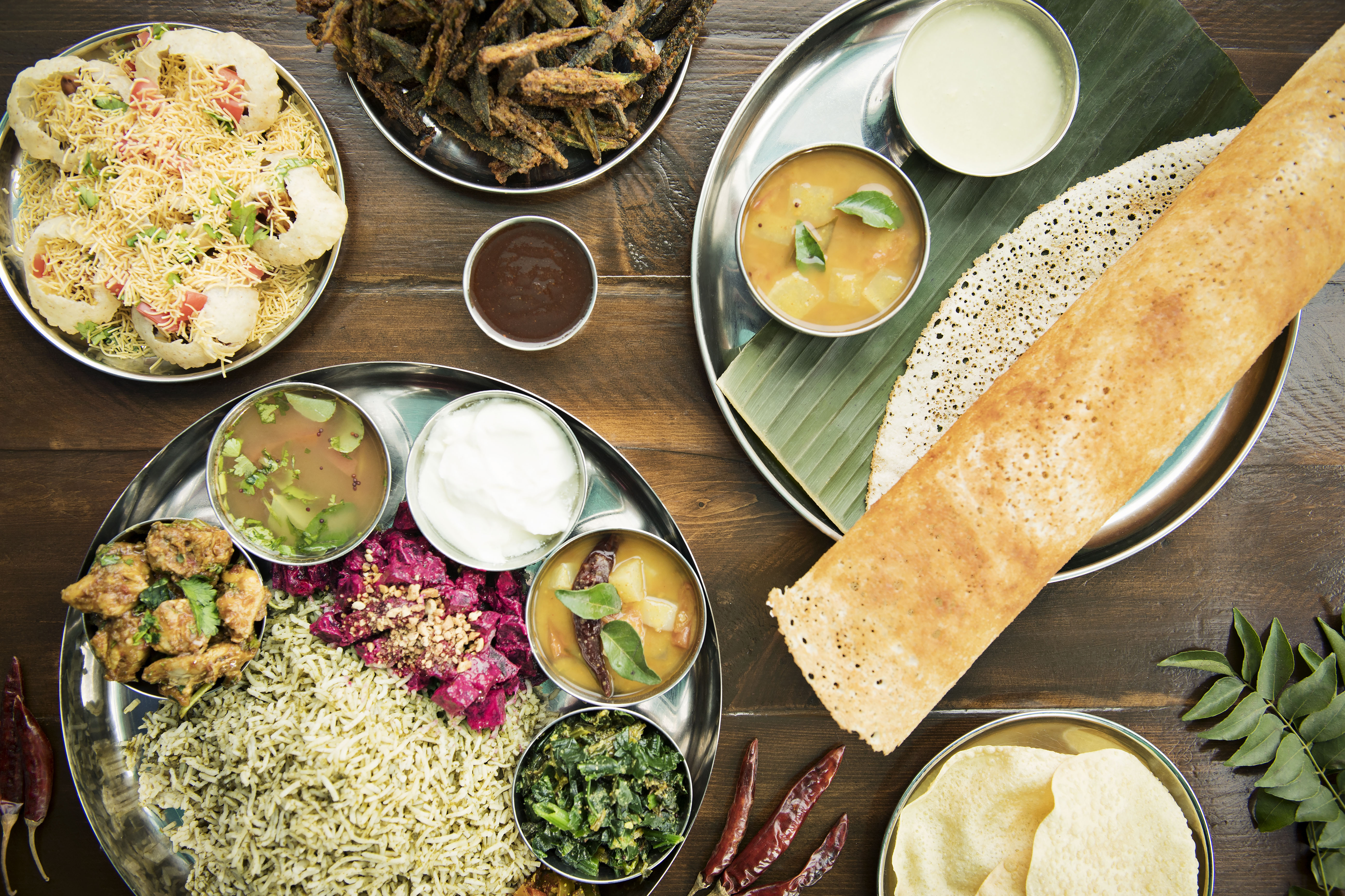 A variety of South Indian dishes.