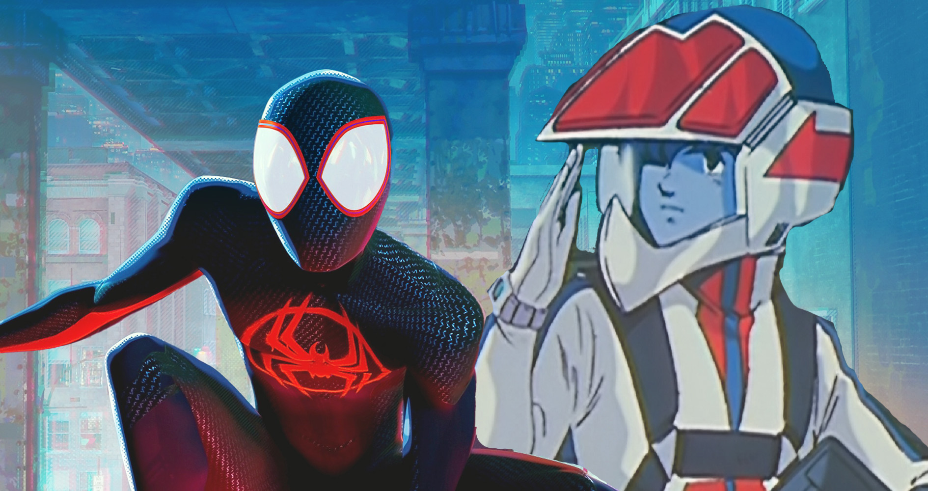 Miles Morales from Across the Spider-verse next to Robotech pilot