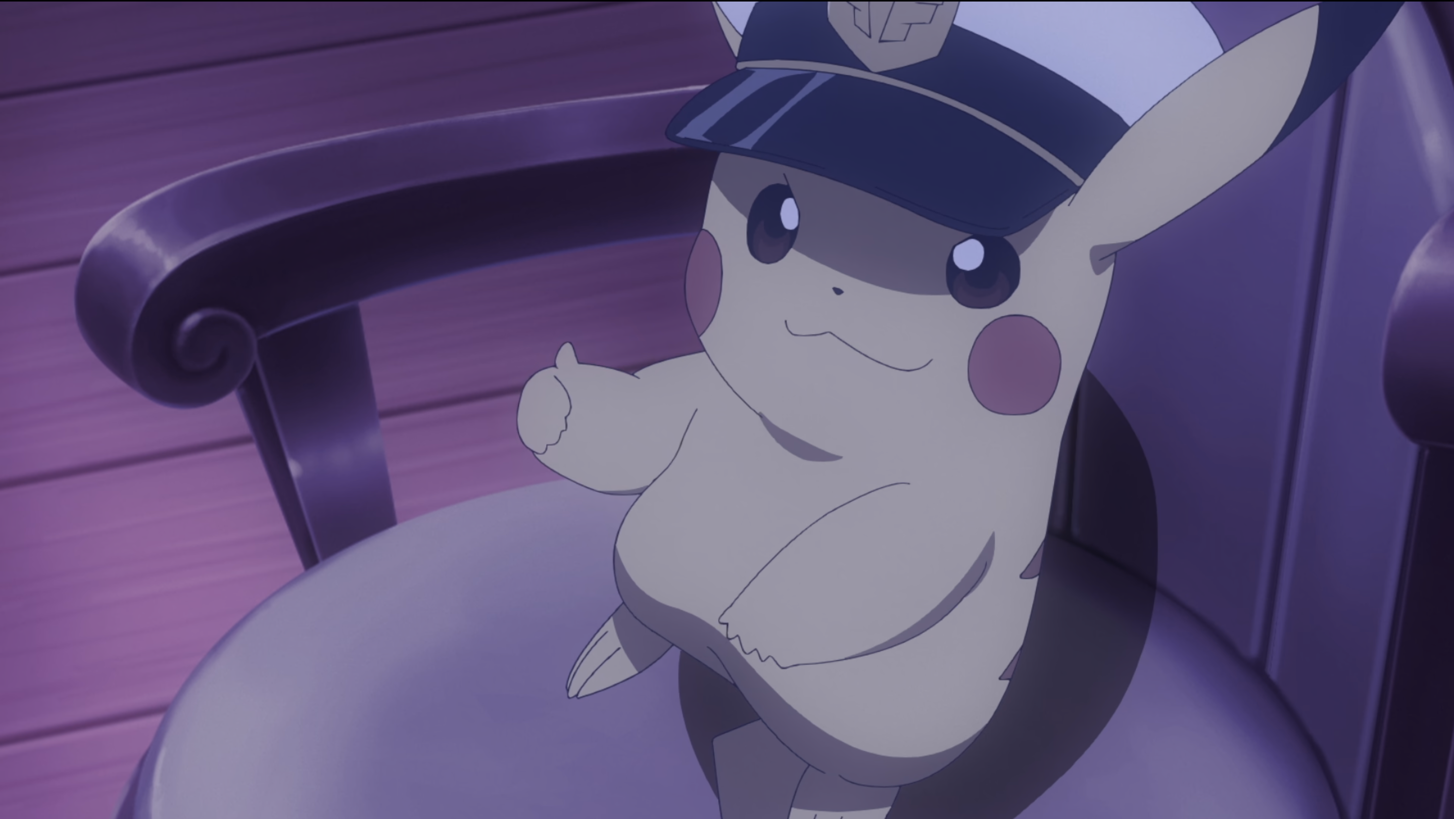 A Pikachu with a captain hat giving a thumbs up in a still from Pokémon Horizons
