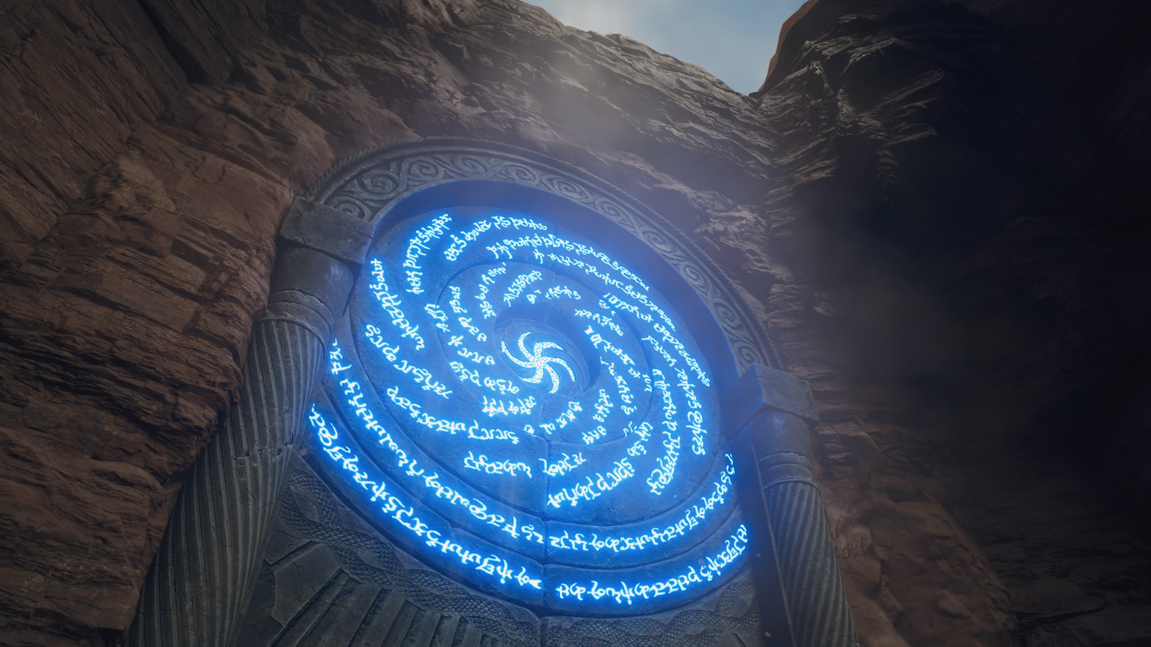 The large stone door in Bakbattahl glows blue in Dragon’s Dogma 2