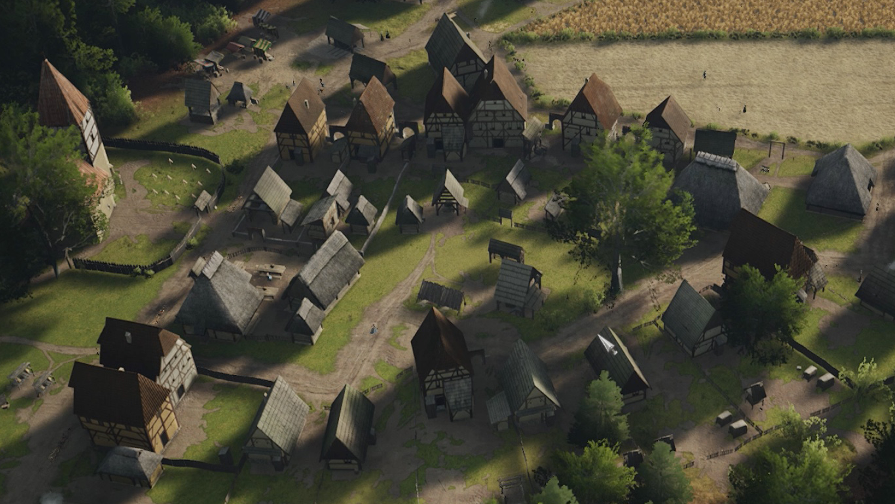 Manor Lords village with a number of burgage plots