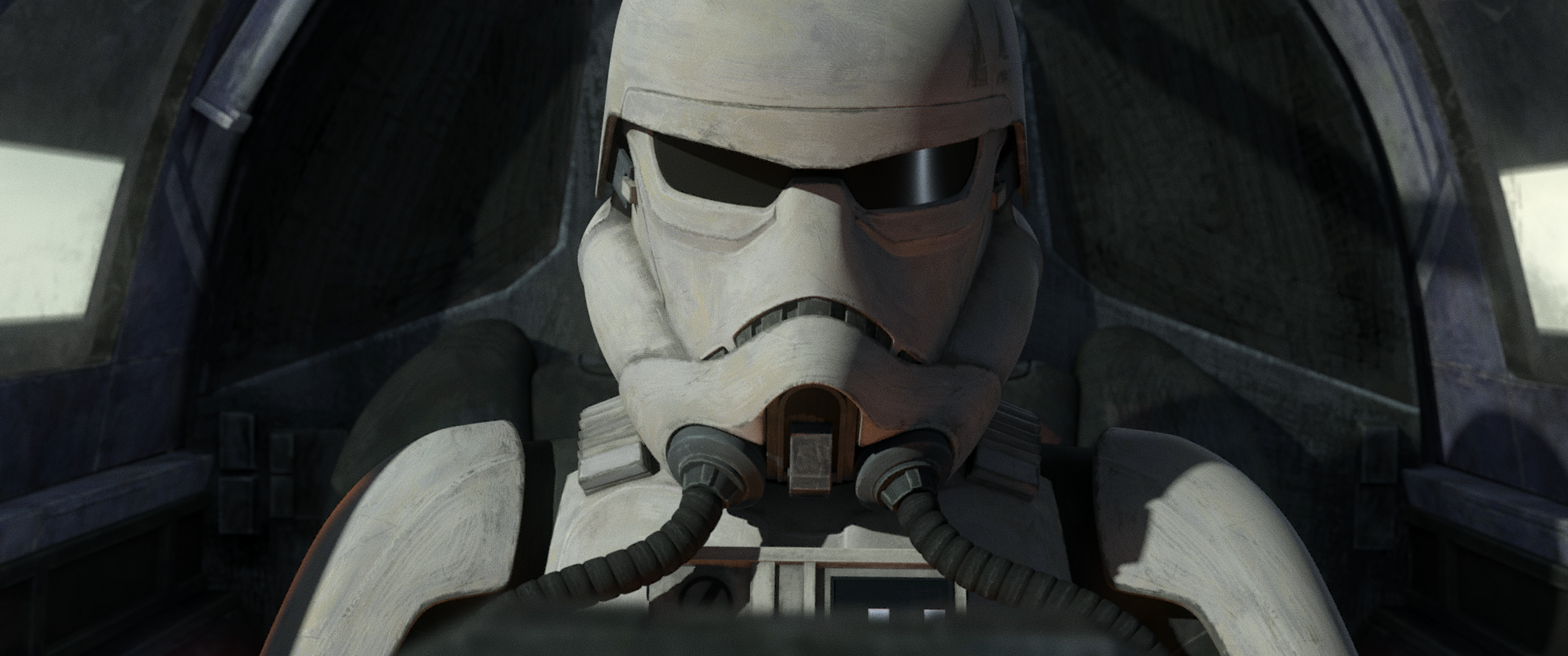 A close up on a stormtrooper in The Bad Batch season 3