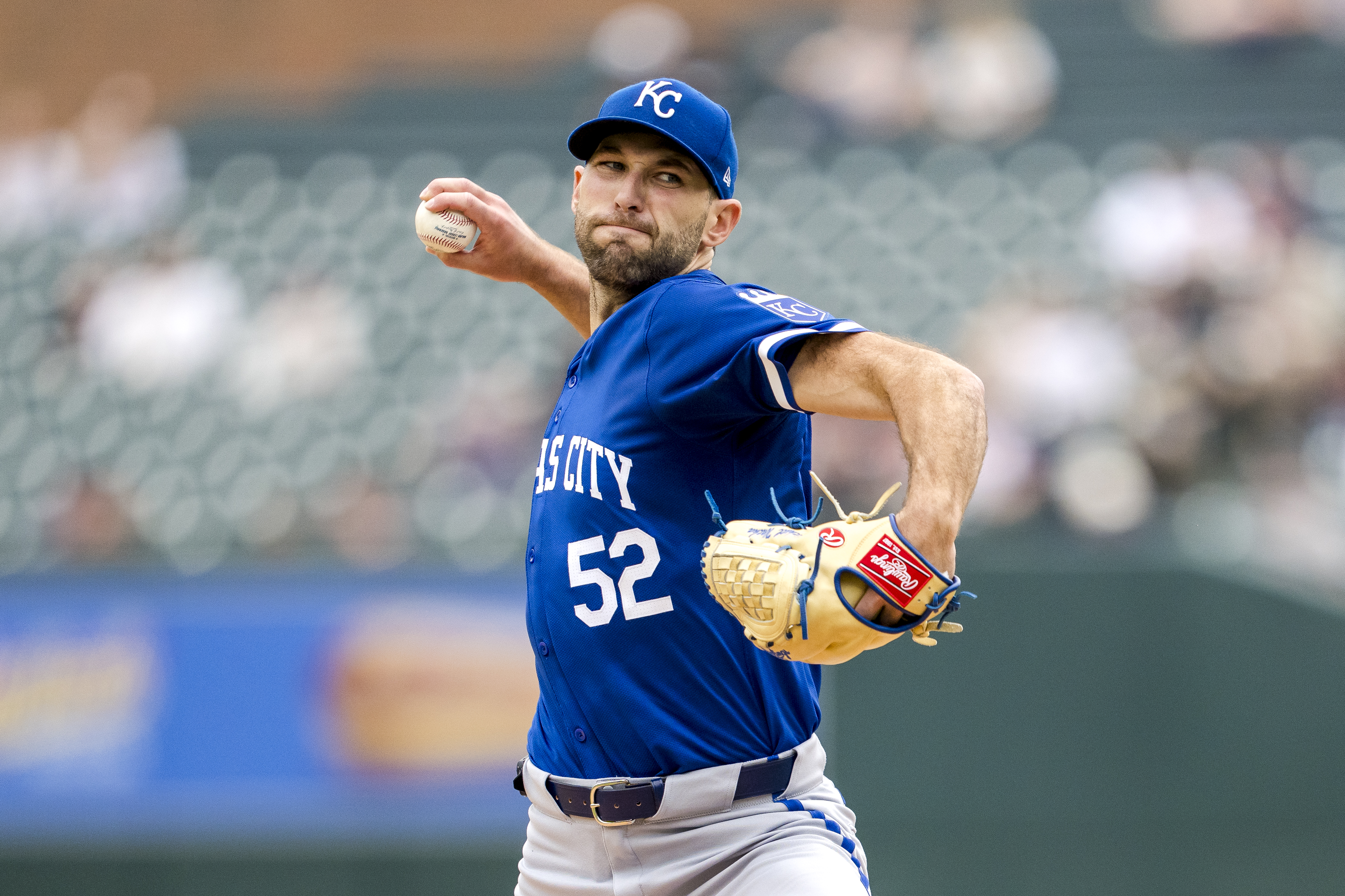 Michael Wacha #52 of the Kansas City Royals delivers a pitch against the Detroit Tigers at Comerica Park on April 28, 2024 in Detroit, Michigan.