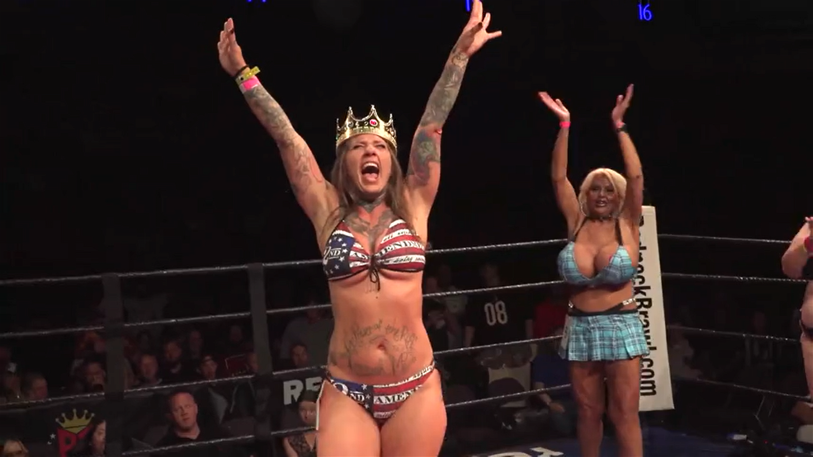 Tiffany “Conspiracy Smokeshow” Baxter won a fight and the ring card girl contest tonight at Redneck Brawl 6
