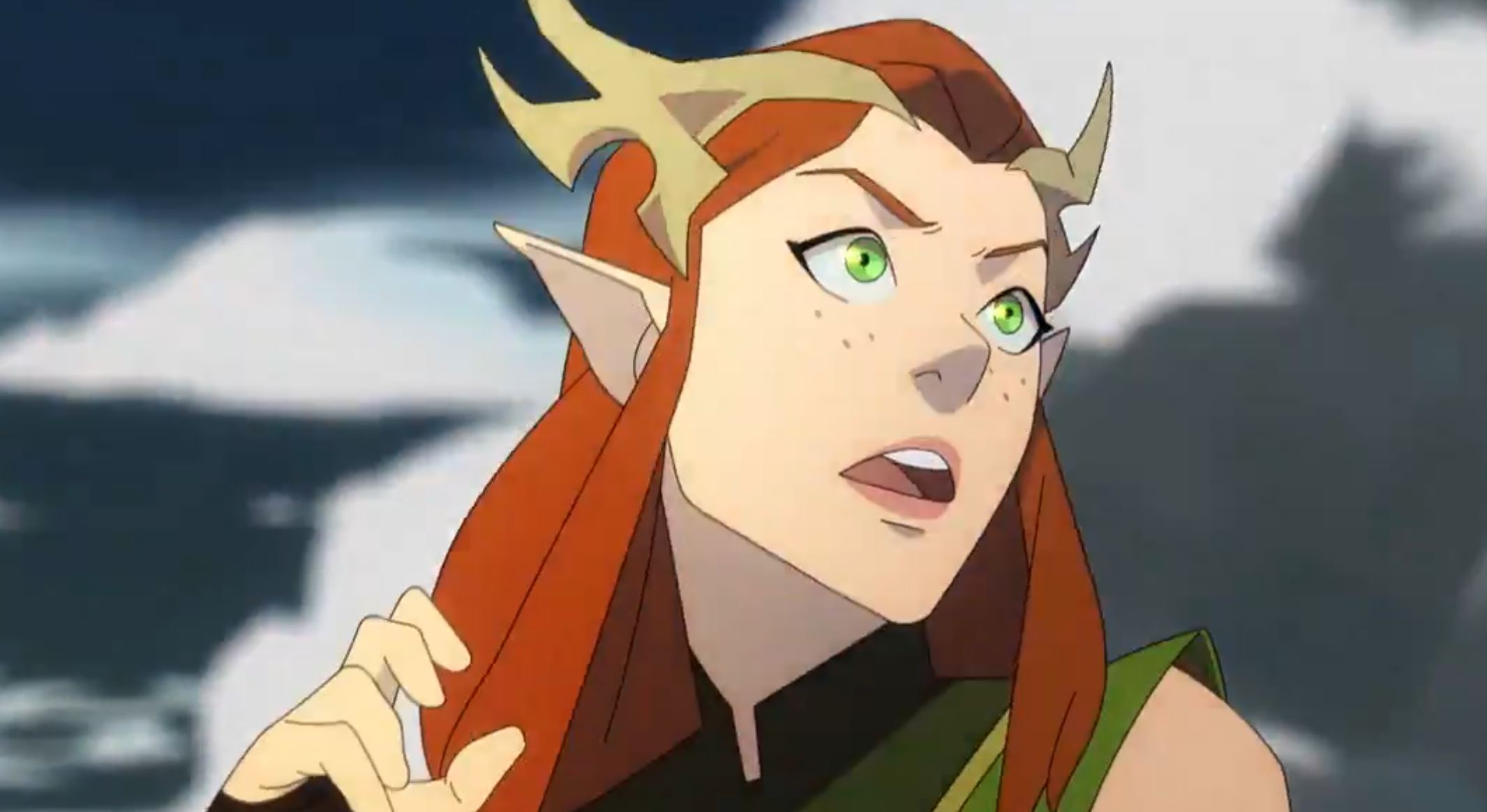A still frame from The Legend of Vox Machina showing a character with red hair and horns.