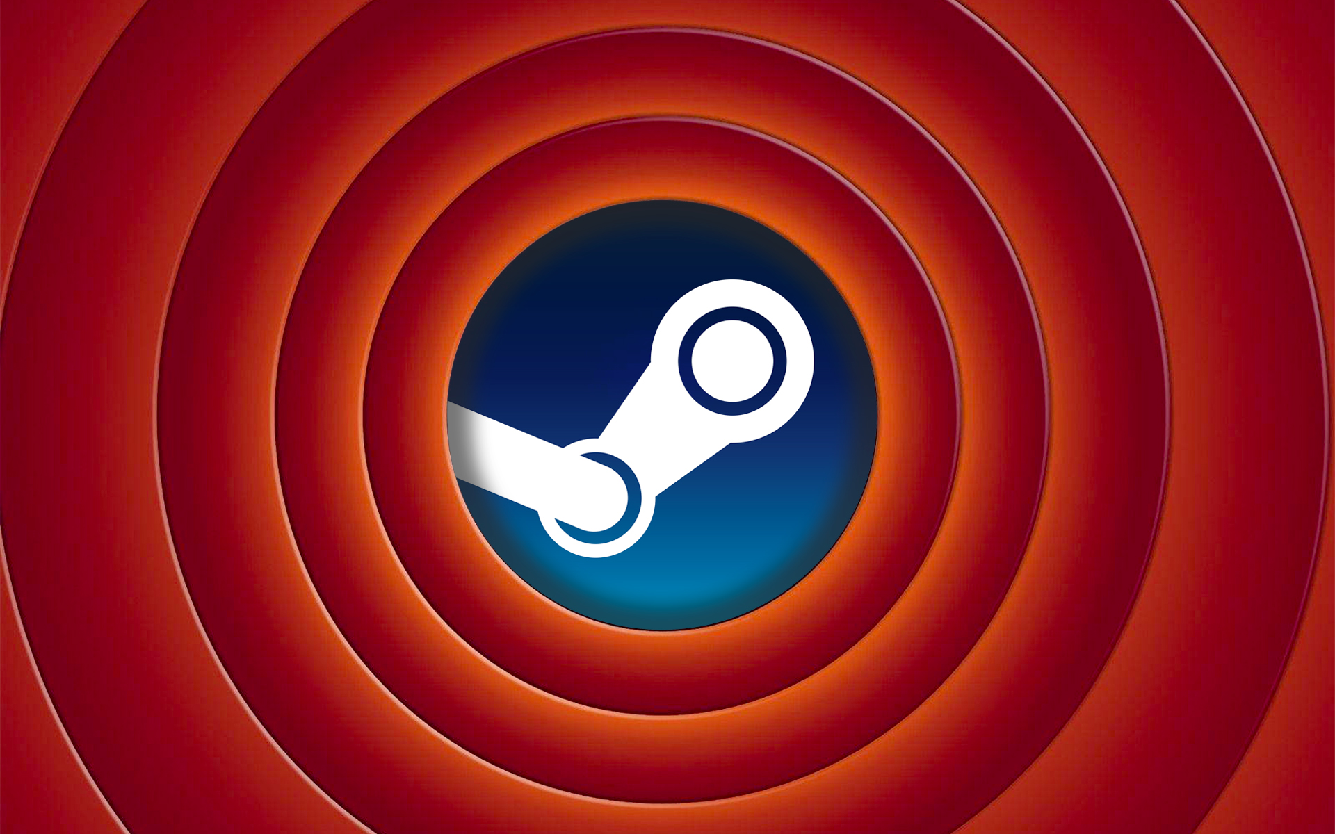 The Steam logo inside of the “That’s all, folks!” ring of concentric circles from the ending of Looney Tunes cartoons