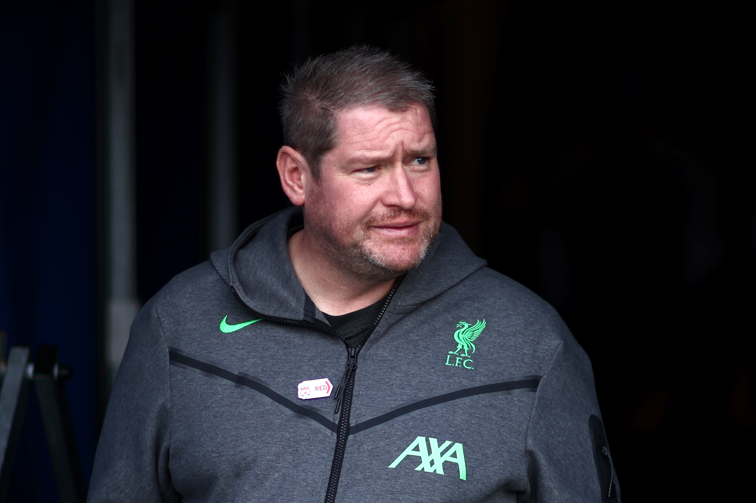 Matt Beard, Manager of Liverpool, arrives at the stadium prior to the Barclays Women´s Super League match between Liverpool FC and Chelsea FC at Prenton Park on May 01, 2024 in Birkenhead, England.