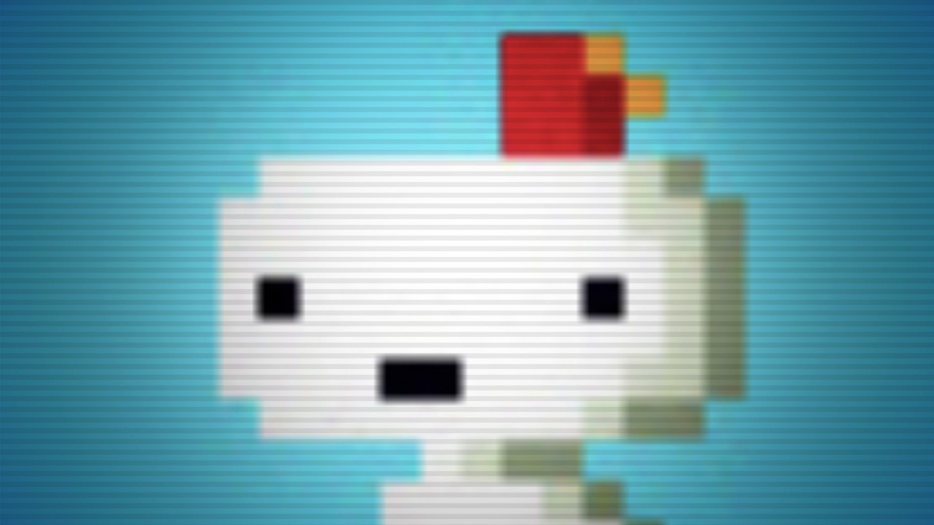 A grainy, scan-lined close up of Gomez, the main character of the game Fez, in Indie Game: The Movie
