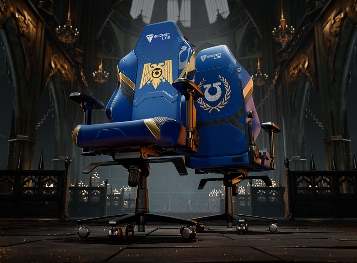 A stock photo of the Warhammer 40K gaming chair from Secretlab