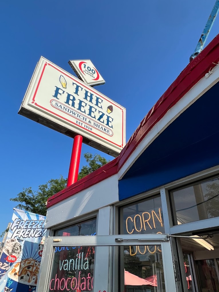 A big sign for The Freeze in Logan Square.