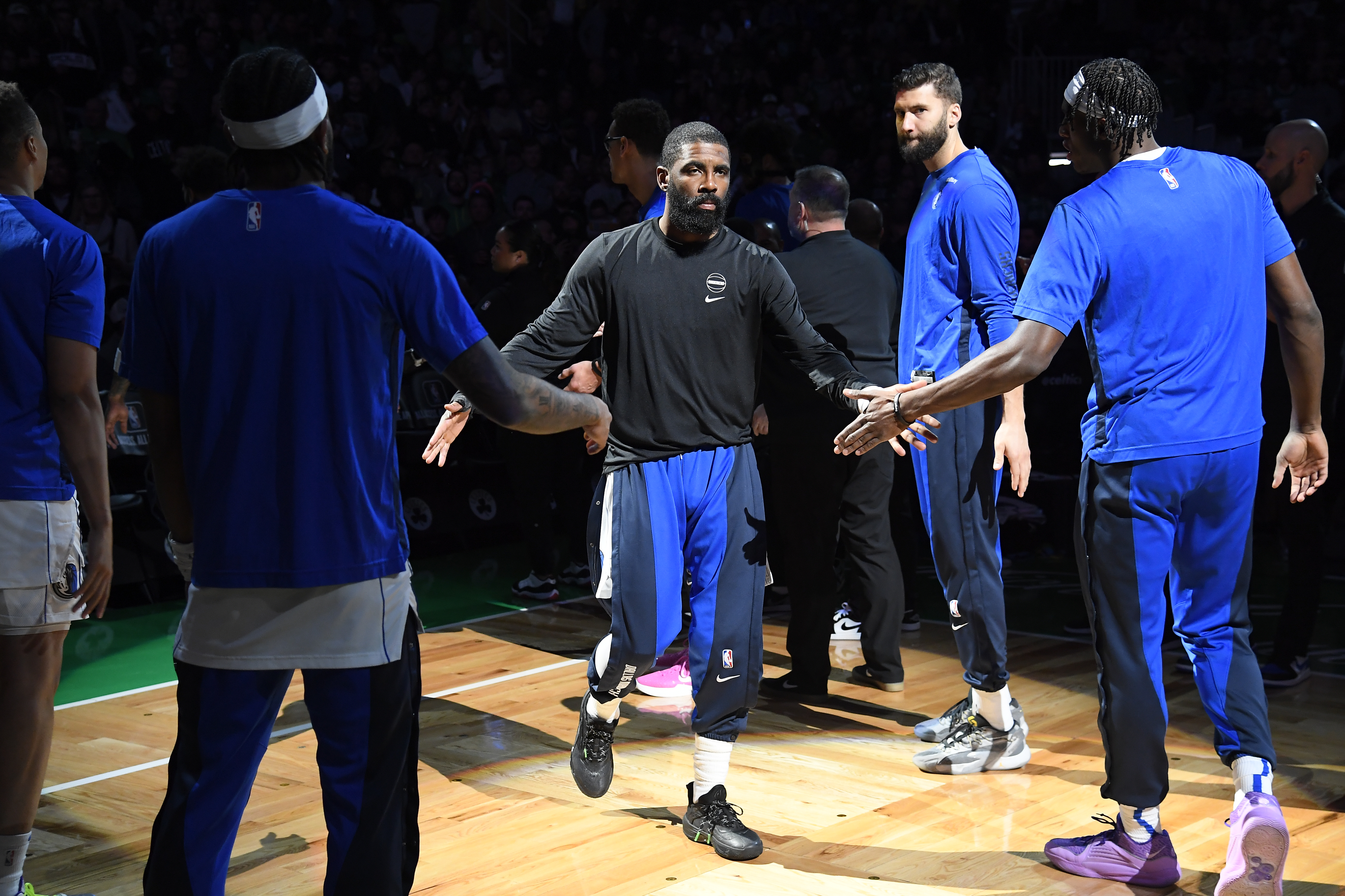 Dallas Mavericks guard Kyrie Irving is introduced ahead of a game against the Boston Celtics.