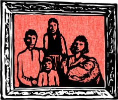 Illustration of a family picture of four people in a frame.