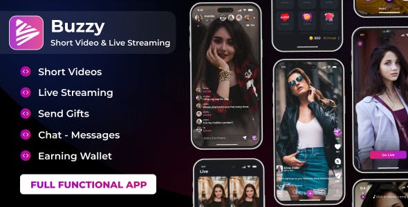 Buzzy : Short Video, Live streaming, Wallet Script With Admin Panel | iOS | Tiktok Clone | Full App