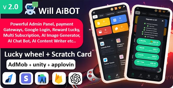 Will AI bot - ChatGPT AI Content writer App | AI Image AI | Lucky Wheel & Scratch Payment gateway
