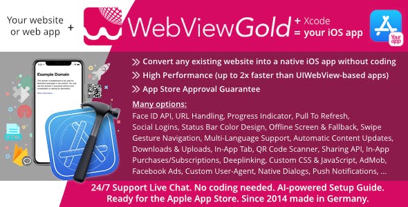 WebViewGold for iOS | Convert website to iOS app | No Code, Push, URL Handling & much more!