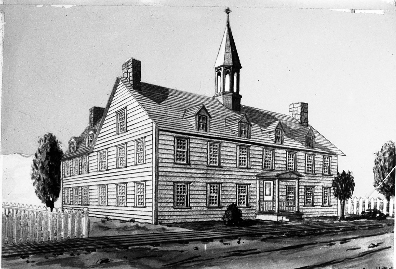 Drawing representing the first building of Bytown College, circa 1848