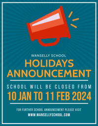 Teal school holiday notice flyer template