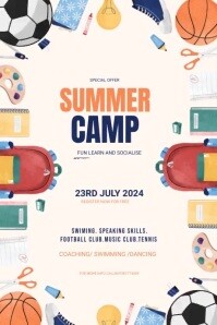 White Summer School Camp Poster template