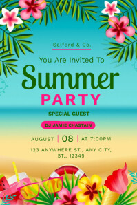 Aqua  Summer Party Poster template