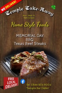 BBQ Steaks Memorial Day Party Poster template