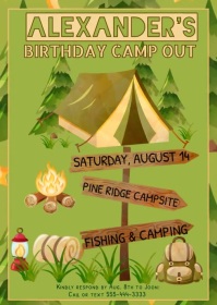 Boy's Birthday Camping Invitation A6 template