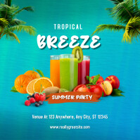Blue Bold Palm Tropical Breeze Beach Party ig Instagram Post template