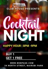 Cocktails, happy hour, bar flyers A1 template