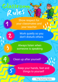 Blue Classroom Rules Educational Flyer A4 template