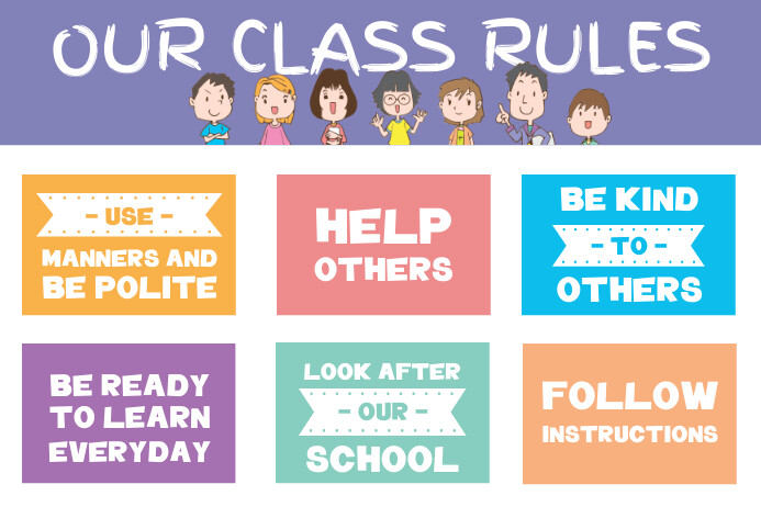 Classroom Rules with Illustrations Printable Poster Póster template